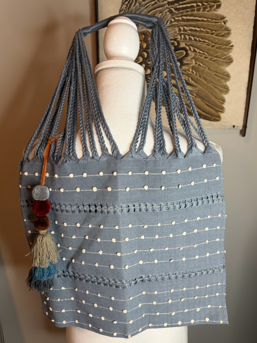 New Hammock bag - handwoven blue tote bag Embroidered